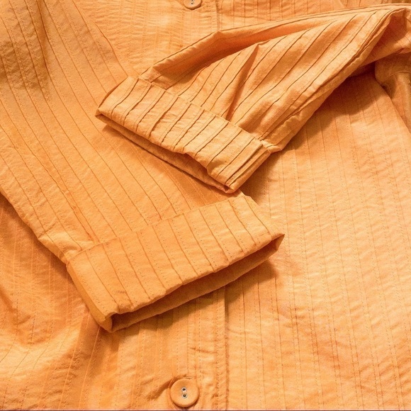 𝅺Chico's Jacket Blazer Bright Light Weight Orange Pleated Womens Size 8 Medium - Picture 9 of 12